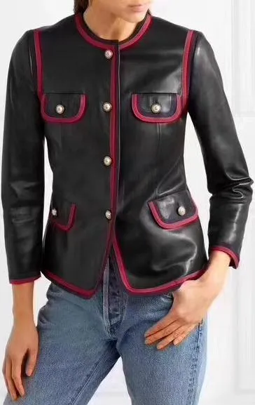 Black Napa Leather Jacket with Web Trim