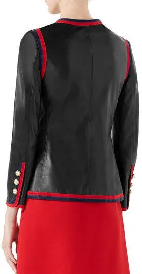 Black Napa Leather Jacket with Web Trim