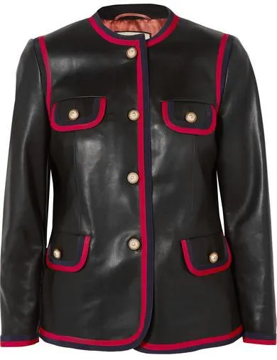 Black Napa Leather Jacket with Web Trim