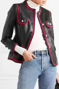 Black Napa Leather Jacket with Web Trim
