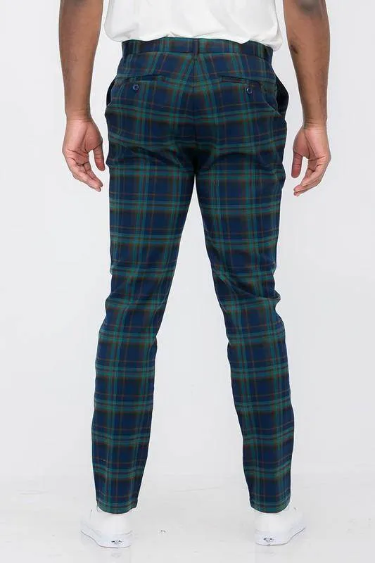 Blue Multi Mens Plaid Trouser Pants