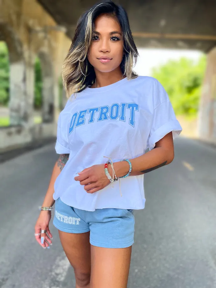 Ink Detroit Misty Blue print Oversize Crop T-Shirt - White