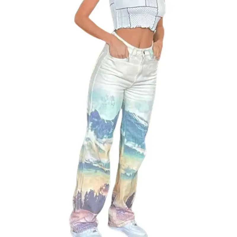 Kawaii Landscape Cyber High Waist Jeans