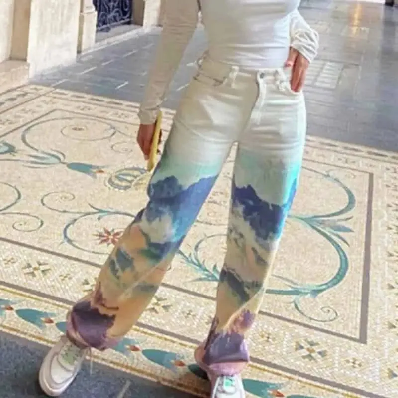 Kawaii Landscape Cyber High Waist Jeans