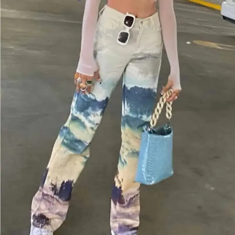 Kawaii Landscape Cyber High Waist Jeans