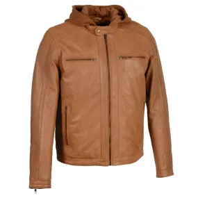 Milwaukee Leather-SFM1845-Men's Saddle  Zipper Front Leather Jacket with Removable Hood