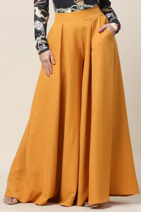 Mustard Solid Color Women Wide Palazzo Pants