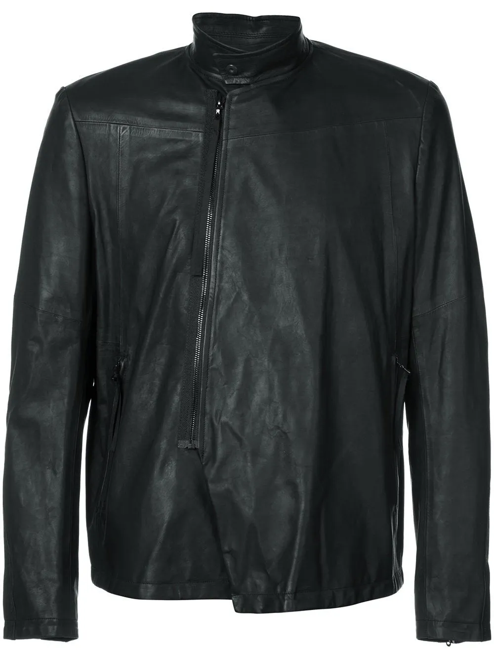 Off Center Zipped Leather Jacket