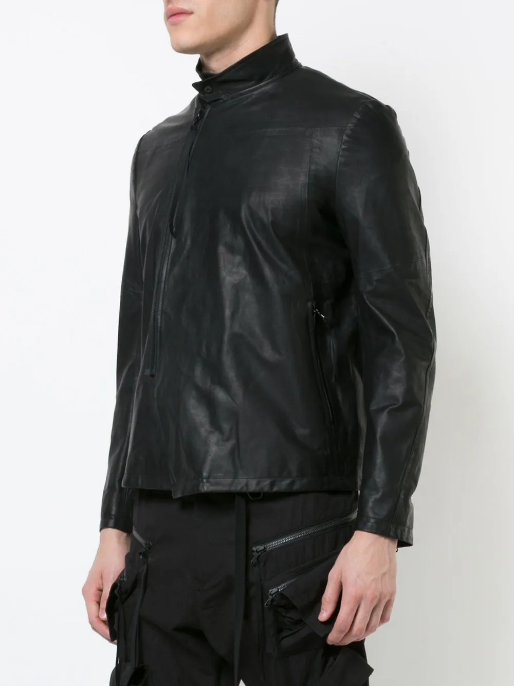 Off Center Zipped Leather Jacket