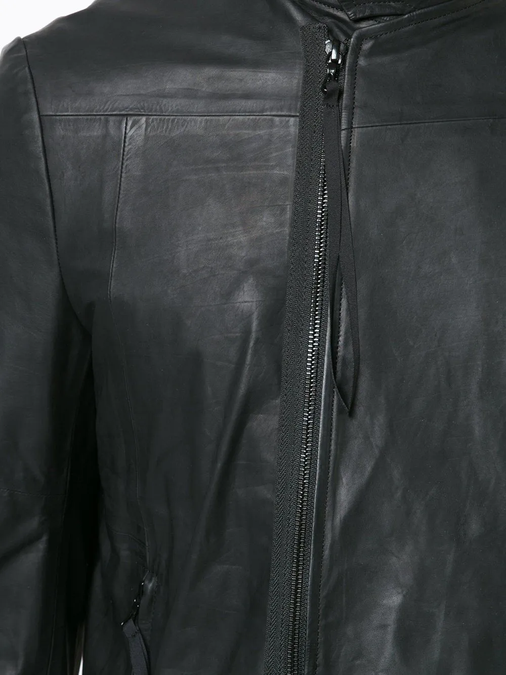 Off Center Zipped Leather Jacket