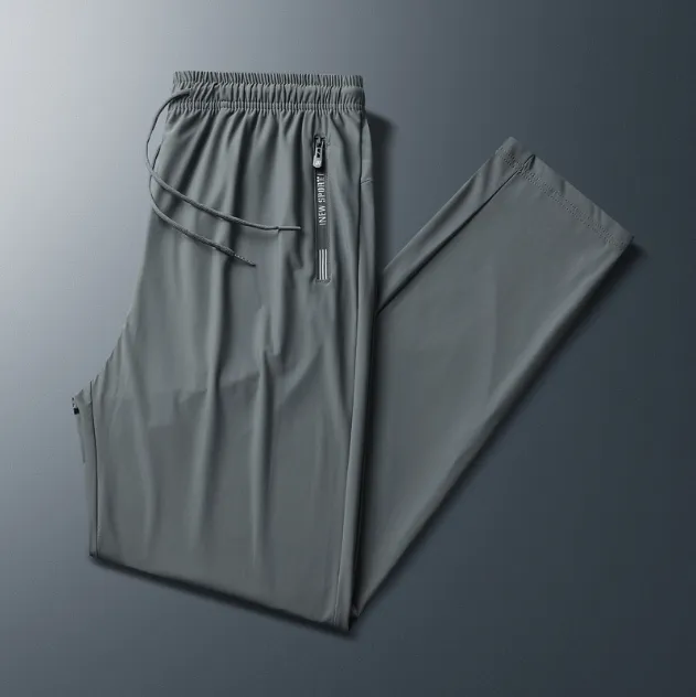 Oversized Men's ice silk sports pants summer quick-drying thin section silky air-conditioned pants loose casual pants straight trousers