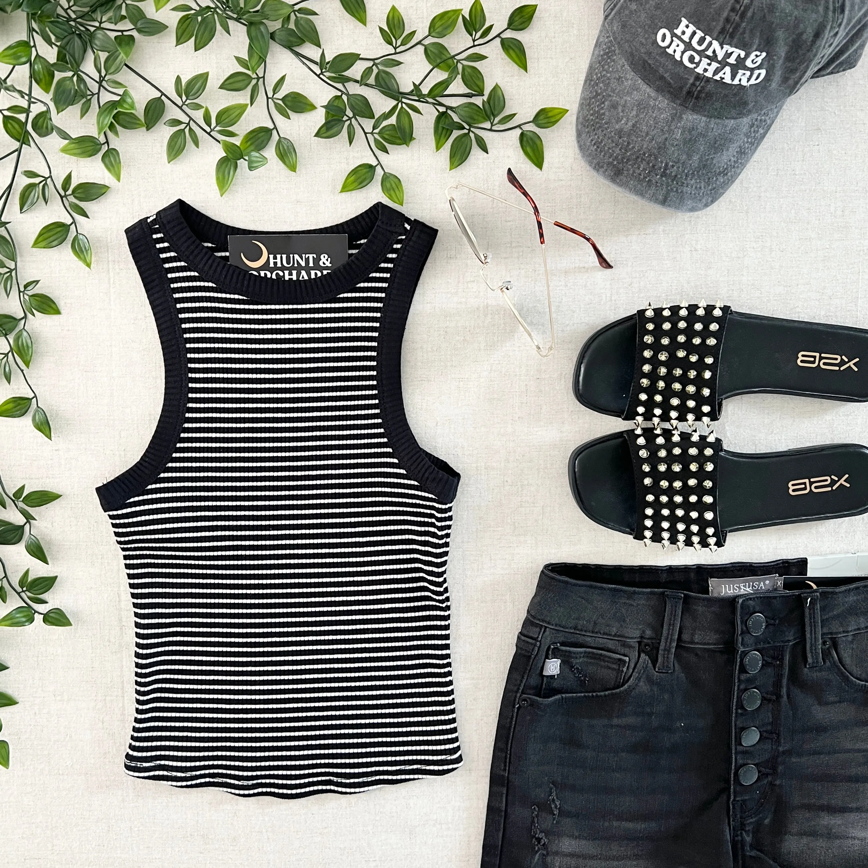 Stripe Ribbed Crop Tank - Black/White