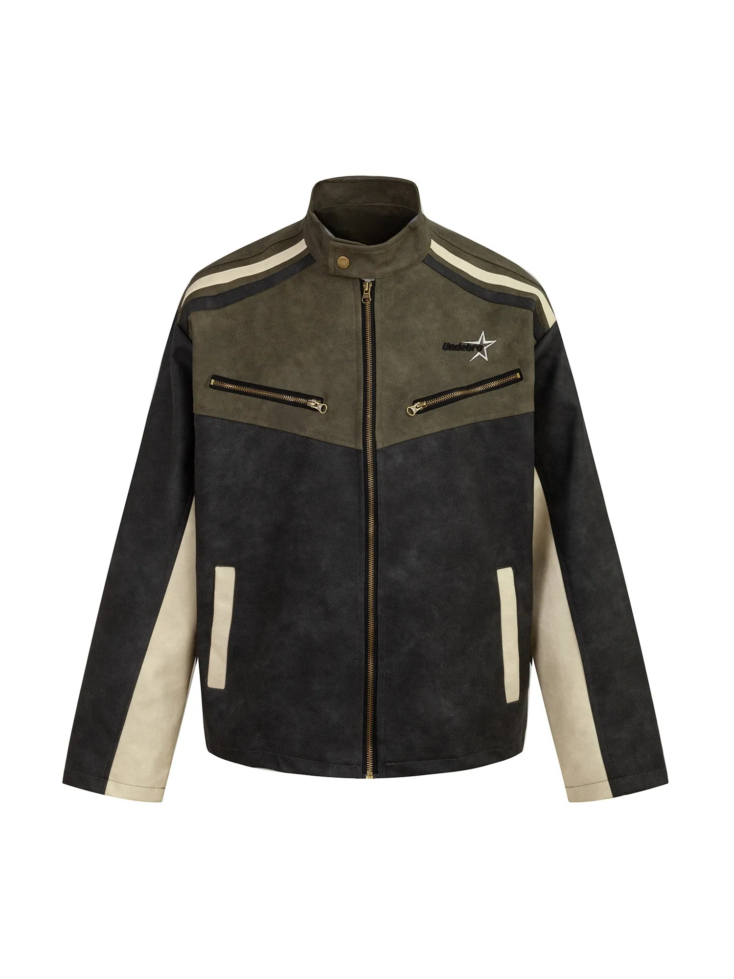 Thesupermade Functional Stitching PU Leather Jacket
