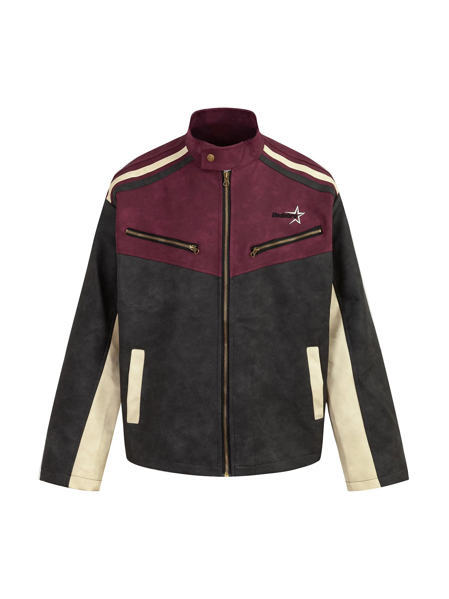 Thesupermade Functional Stitching PU Leather Jacket